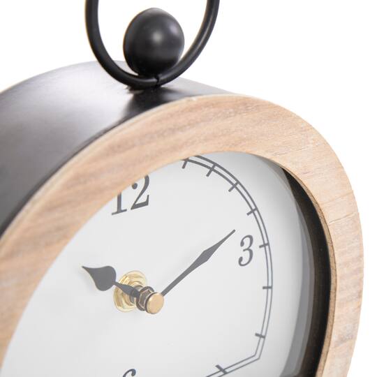White Wooden Semicircle Clock Set with Brown Wooden Frame & Ring Handle